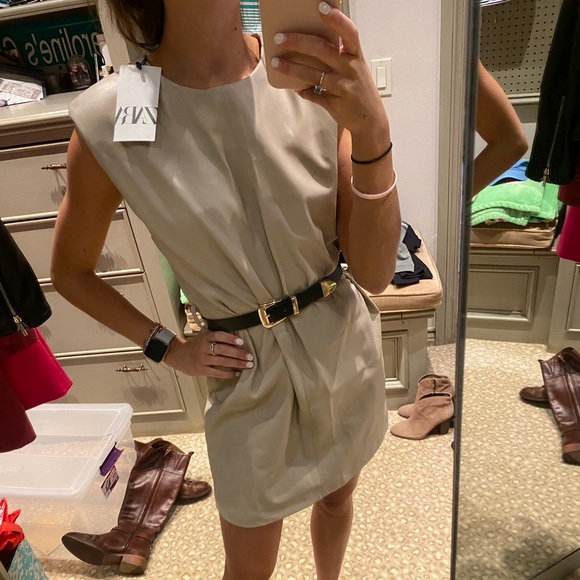 Zara Dresses & Skirts - Zara Tan Dress with Belt